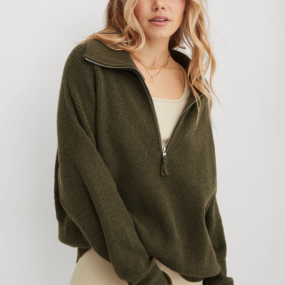 Aerie CozyUp Waffle Quarter Zip Sweatshirt